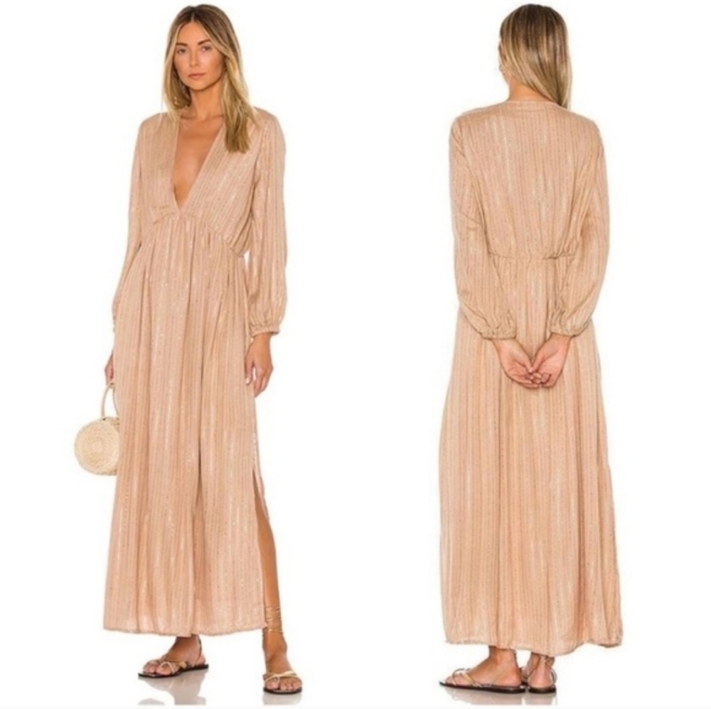 Revolve Sundress Chicago Long Roma Cafe Au Lait Maxi Tan Gold Dress Sz Xs/S